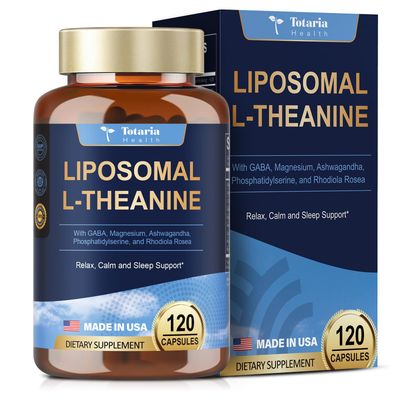 Liposomal L-Theanine Supplement 750mg with GABA,Ashwagandha,Magnesium Glycinate,Rhodiola Rosea,Phosphatidylserine Complex Supplements for Men and Women Mood Focus Sleep Support 120 Capsules