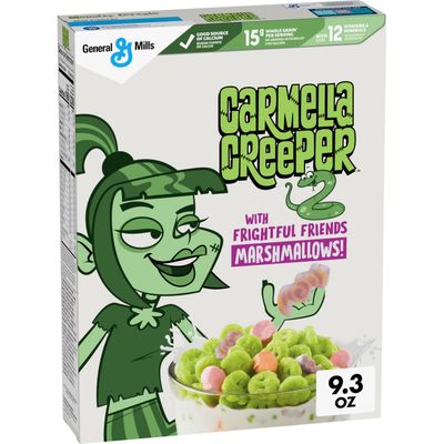 Carmella Creeper Cereal with Monster Marshmallows, Caramel Apple Flavored Kids Cereal, Limited Edition, Made with Whole Grain, 9.3 oz
