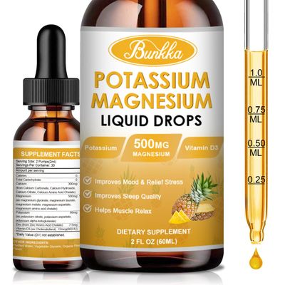 Potassium Magnesium Supplement - High Absorption Magnesium Complex 500mg Potassium 99mg Plus Calcium, Vitamin D3, Zinc, Sugar Free Drops Supplement for Leg Cramps, Energy, Metabolism, for Adult