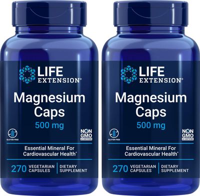 Life Extension Magnesium Caps 500mg, 270 Capsules (Pack of 2) - Vegan, Non-GMO, Mag Complex Supplement wOxide, Citrate, Succinate
