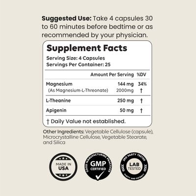 Newt's Sleep Aid Magnesium Threonate, Apigenin Theanine Natural Melatonin-Free Non-Habit Forming Sleeping Pills for Deep Sleep Super Calm Stress Relief 100 Capsules for All Ages Dream