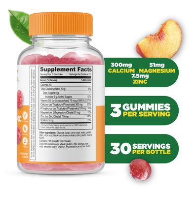 Lifeable Calcium Magnesium Zinc with Vitamin D3 Gummies Great Tasting Calcium Magnesium Zinc D3 Supplement for Tooth and Bone Health Calcium Gummies for Adults 90 Gummies