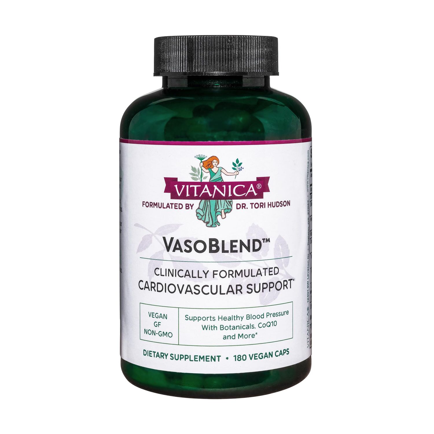 Vitanica VasoBlend - Heart Health Supplement with Folic Acid, Magnesium, CoQ10 Terminalia Arjuna Bark - Heart Health Supplement - Lady - 180 Vegan Caps