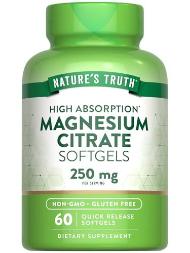 Nature&#39;s Truth Magnesium Citrate Softgels 250mg 60 Count High Absorption Non-GMO Gluten Free Supplement