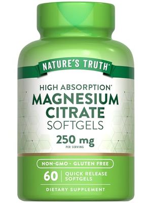 Nature&#39;s Truth Magnesium Citrate Softgels 250mg 60 Count High Absorption Non-GMO Gluten Free Supplement