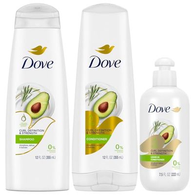 Dove Curly Hair Care Bundle - Curl Definition Strength Shampoo and Conditioner Leave-In Conditioner (3 Piece Set)