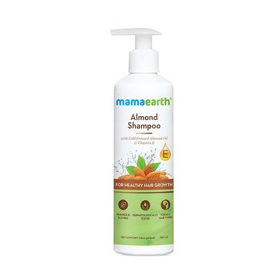 MAMAEARTH Almond Shampoo for Healthy Hair Growth Gently Cleanses Nourishes Hair with Vitamin E Helps Enhance Thickness Volume 8.45 Fl Oz (250ml)