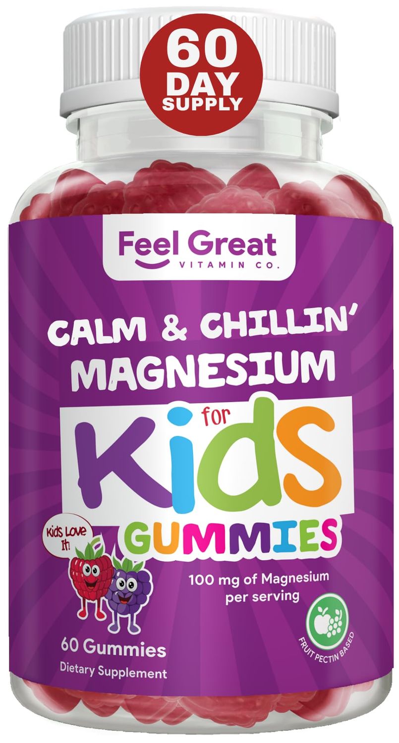 Feel Great Kids Calm Magnesium Gummies - Magnesium Supplement for Children - Magnesium Citrate Gummies - 60 Count