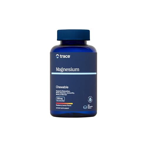 Trace Minerals Magnesium Chewable Supplement for Adults and Kids from Magnesium Glycinate and Citrate Sugar Free Raspberry Lemon 120 ct, 30 Servings