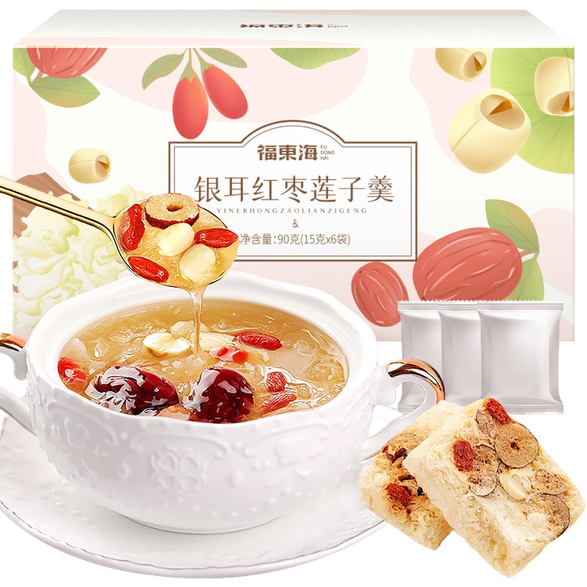 Freeze Dried White Fungus, Red Dates, Chinese Wolfberry Soup, 3.2 oz