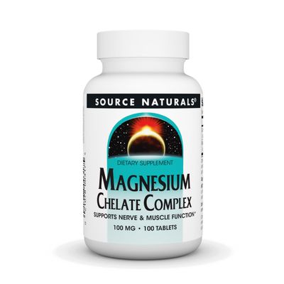 Source Naturals Magnesium Chelate Complex, Supports Nerve Muscle Function, 100 mg -100 Tablets