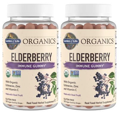 Elderberry Immune Gummy with Echinacea Zinc and Vitamin C Made with Real Fruit as a Real Food Herbal Supplement (120 Vegan Gummy Drops) Pack of 2