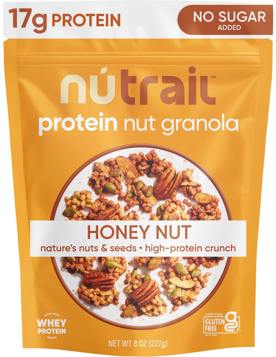NuTrail 17g Protein Nut Granola Cereal, Honey Nut, No Sugar Added, Keto, Low Carb, Gluten Free, Grain Free, Healthy Breakfast 8 oz. 1 Count