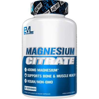 EVL Magnesium Citrate Capsules 400mg - Muscle and Bone Health Supplement with Pure Magnesium Citrate for Muscle Relaxation and Bone Strength - 60 Veggie Capsules for Health