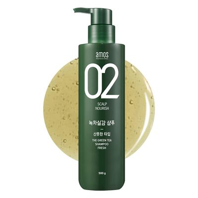 AMOS PROFESSIONAL The Green Tea Shampoo Fresh - For Oily Scalp 17.6oz (500g) Anti-Thinning Anti- Hair Loss Shampoo for Hair Growth and Cleanse Excess Sebum Korean Hair Salon Brand