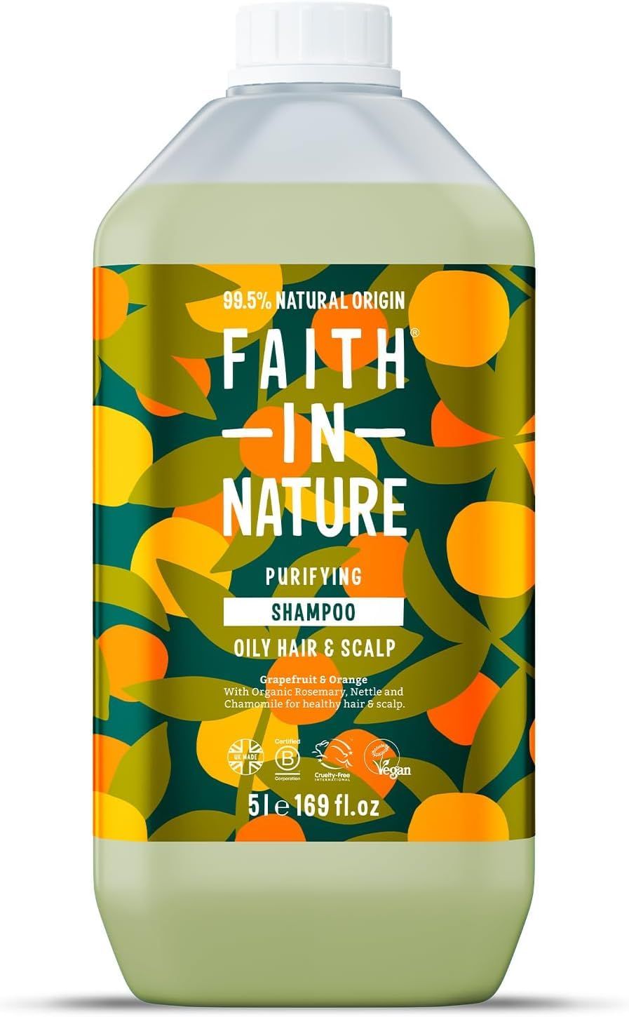 Faith in Nature Natural Shampoo - Vegan Cruelty Free, No SLS or Parabens - 169 fl oz Refill Pack, Grapefruit Orange