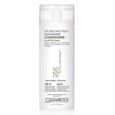 GIOVANNI Tea Tree Triple Treat Invigorating Conditioner - Cooling Peppermint, Eucalyptus, Rosemary, Helps Dry Flaking Scalp, Paraben Free, Helps to Moisturize, Smooth Detangle- 8.5 oz (1 Pack)