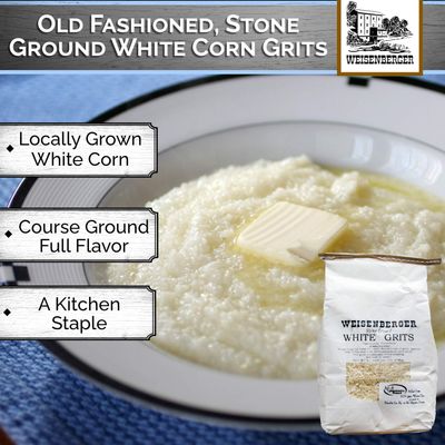 Weisenberger Stone Ground Grits, White- Authentic, Old Fashioned, Southern Style Corn Grits - Local Kentucky Proud Product - Non-GMO, Coarse Ground - White, 2 lb