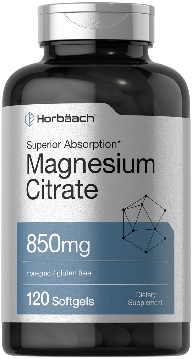 Horb ach Magnesium Citrate 850mg 120 Softgels Superior Absorption Non-GMO and Gluten Free Formula