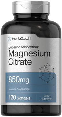 Horb ach Magnesium Citrate 850mg 120 Softgels Superior Absorption Non-GMO and Gluten Free Formula
