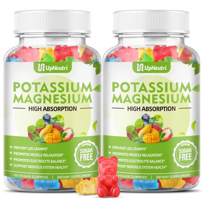 Potassium Magnesium Gummies for Adults Kids, Sugar-Free Potassium Gummies Supports Leg Cramps Muscle Immune Health, High Absorption Vegan Magnesium Supplement Gummies 5 Fruit Flavor 120 Cts