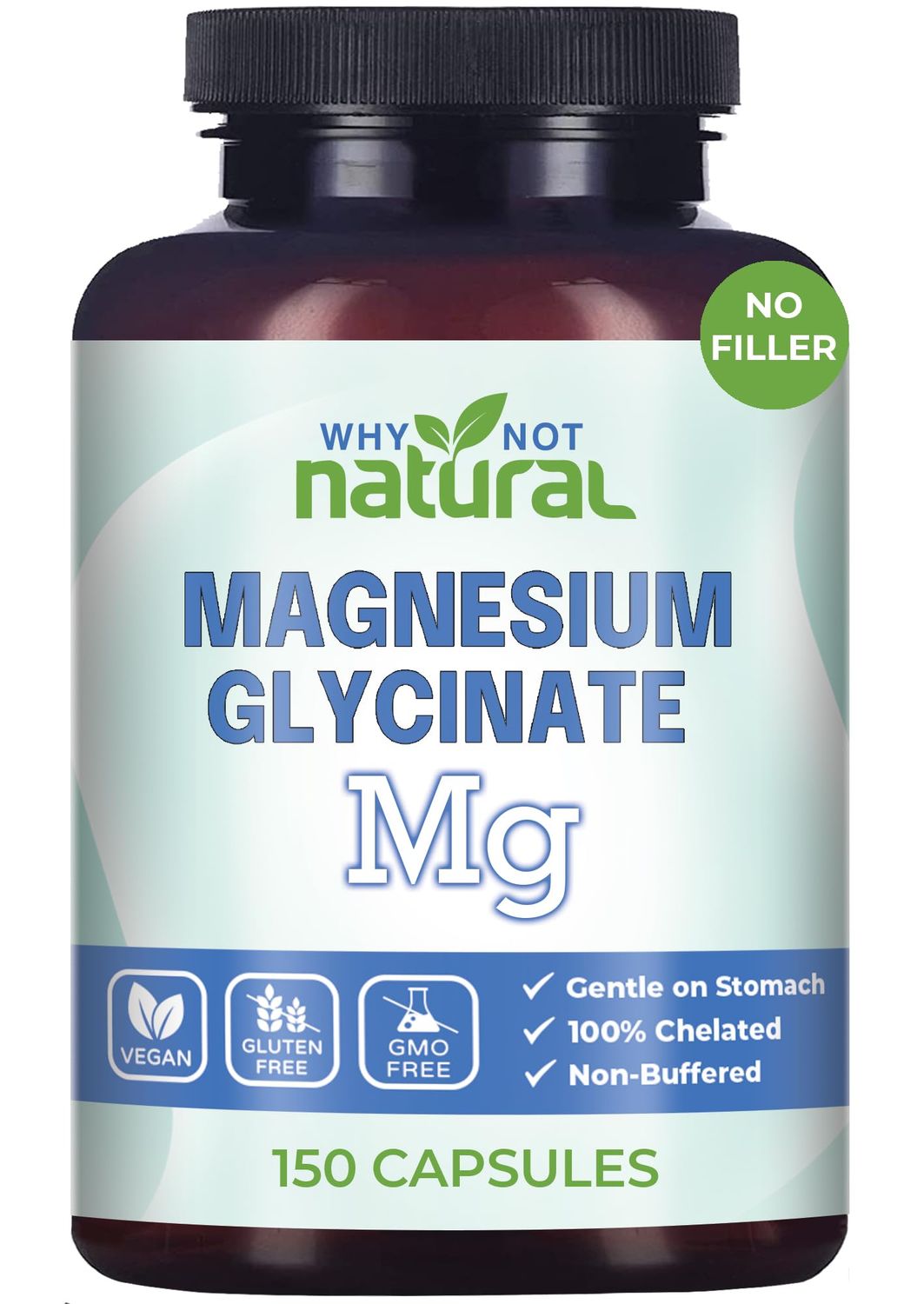Why Not Natural Magnesium Glycinate 500 mg Capsules Supplement - Vegan, 100 Pure, No Filler - Supports Sleep and Relaxation