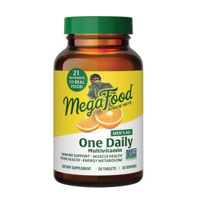 MegaFood Men&#39;s 40 One Daily Multivitamin for Men with Vitamin B, Vitamin D3, Selenium, Zinc Real Food - Immune Support, Energy Metabolism, and Muscle Bone Health - Non GMO Vegetarian - 30 Tabs