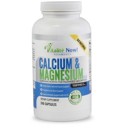 Best Calcium Magnesium Vitamin D3 400 IU - Highly Absorbable with Boron - 10 Forms of Calcium Phosphorus for Bone Strength - All Natural - 240 Capsules - 2 Month Supply!