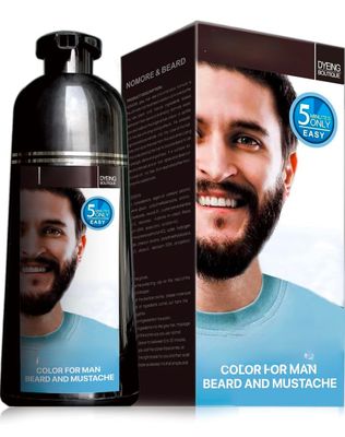 Black Hair Color Shampoo for Men&#39;s Mustache Beard - Gel, Permanent, 5-Minute Color Dye, Long-Lasting, Suitable for Black Hair, 200ML