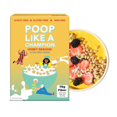 Poop Like a Champion High Fiber Cereal - Honey Graham - Healthy Low Carb Cereal with Soluble Fiber Psyllium Husk Gluten Free Cereal 19g Fiber, Non GMO Natural Constipation Relief for Adults Kids