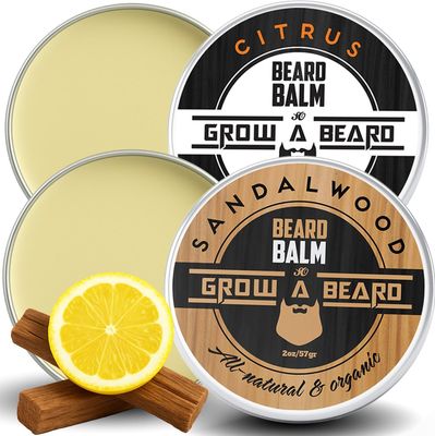 Beard Balm for Men, 2oz Sandalwood 2oz Citrus Scent, wJojoba Oil Shea Butter, Styling Cream for Men, Moisturizer Softener, Beard Care Leave in Conditioner (2 Pack)