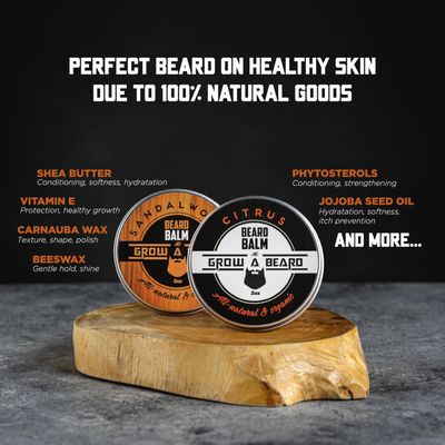 Beard Balm for Men, 2oz Sandalwood 2oz Citrus Scent, wJojoba Oil Shea Butter, Styling Cream for Men, Moisturizer Softener, Beard Care Leave in Conditioner (2 Pack)