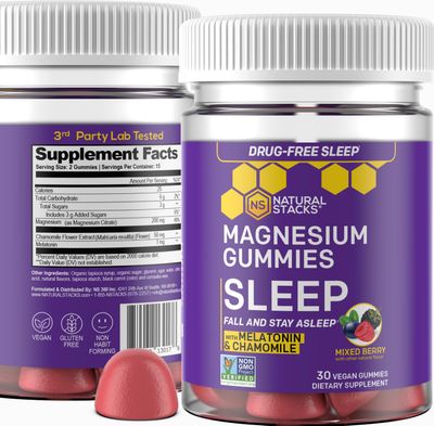 Sleep Magnesium Gummies with Melatonin - 200mg Magnesium Citrate - Melatonin Gummies for Sleep Quality - Nighttime Aid for Adults with Chamomile - 30 Mixed Berry Chewables