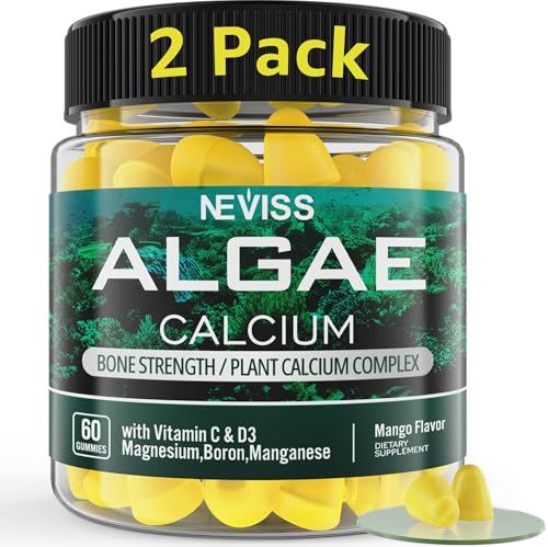(2 Pack) Algae Calcium Gummies 600mg with Vitamin D3, C, Magnesium, Boron, Manganese, Plant-Based Calcium Supplement for Bone Health Strength, Minerals Complex, Gentle Digestion, Sugar Free, Vegan