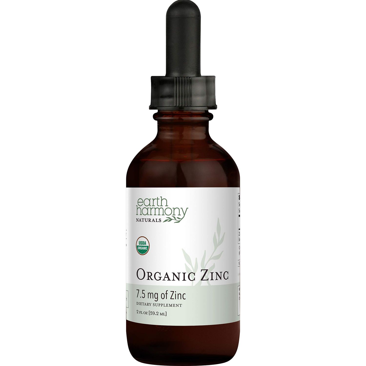 Organic Liquid Zinc Sulfate - Pure Zinc Supplements for Skin Health, Immune System Function and Normal Cell Growth in Adult Men Women - Non-GMO, Vegan 7.5mg - 2 Fl Oz