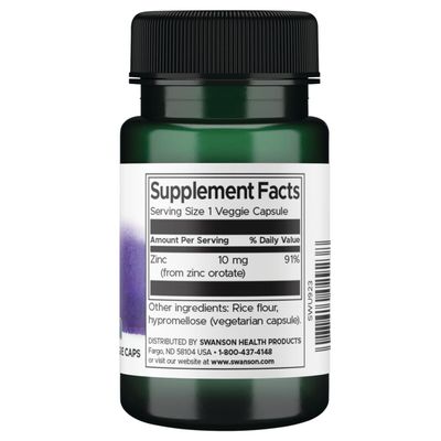 Swanson Zinc Orotate 10 Milligrams Elemental Zinc 60 Veg Capsules