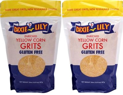 Dixie Lily Yellow Grits with Recipe Card - Pack of 2 - Dixie Lily Yellow Corn Grits, Dixie Grits - 2 x 20 oz packs