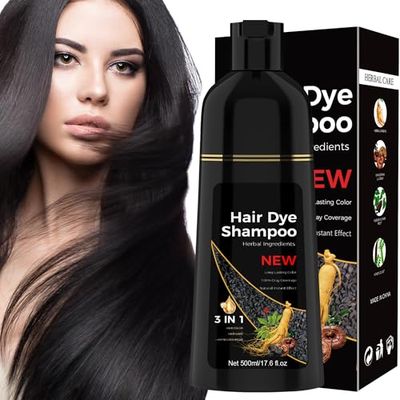Black Hair Dye Shampoo 3 in 1 for Women Men 100 Gray Hair Coverage Instant Hair Color Shampoo - Herbal Ingredients - For para canas mujer 17.6 Fl Oz (Black)