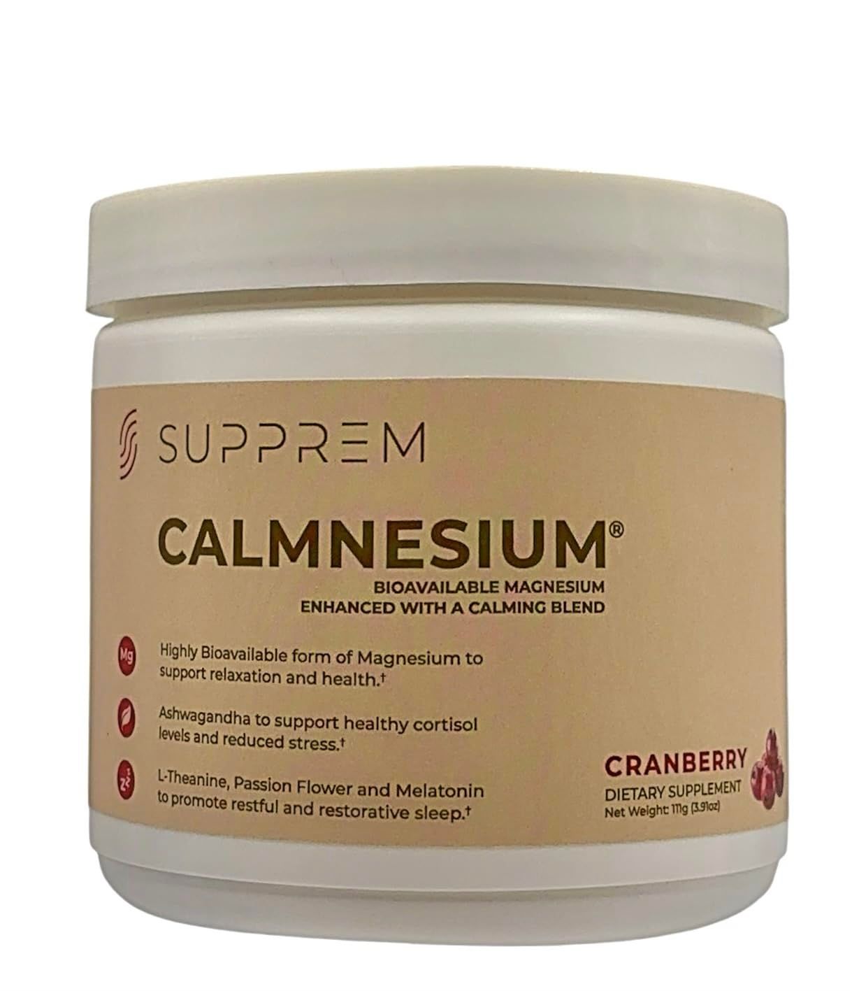 Calmnesium Cranberry Magnesium Glycinate Supplement, 400 mg L-Theanine, 300 mg Ashwagandha, Melatonin Natural Flavor for Focus and Calm