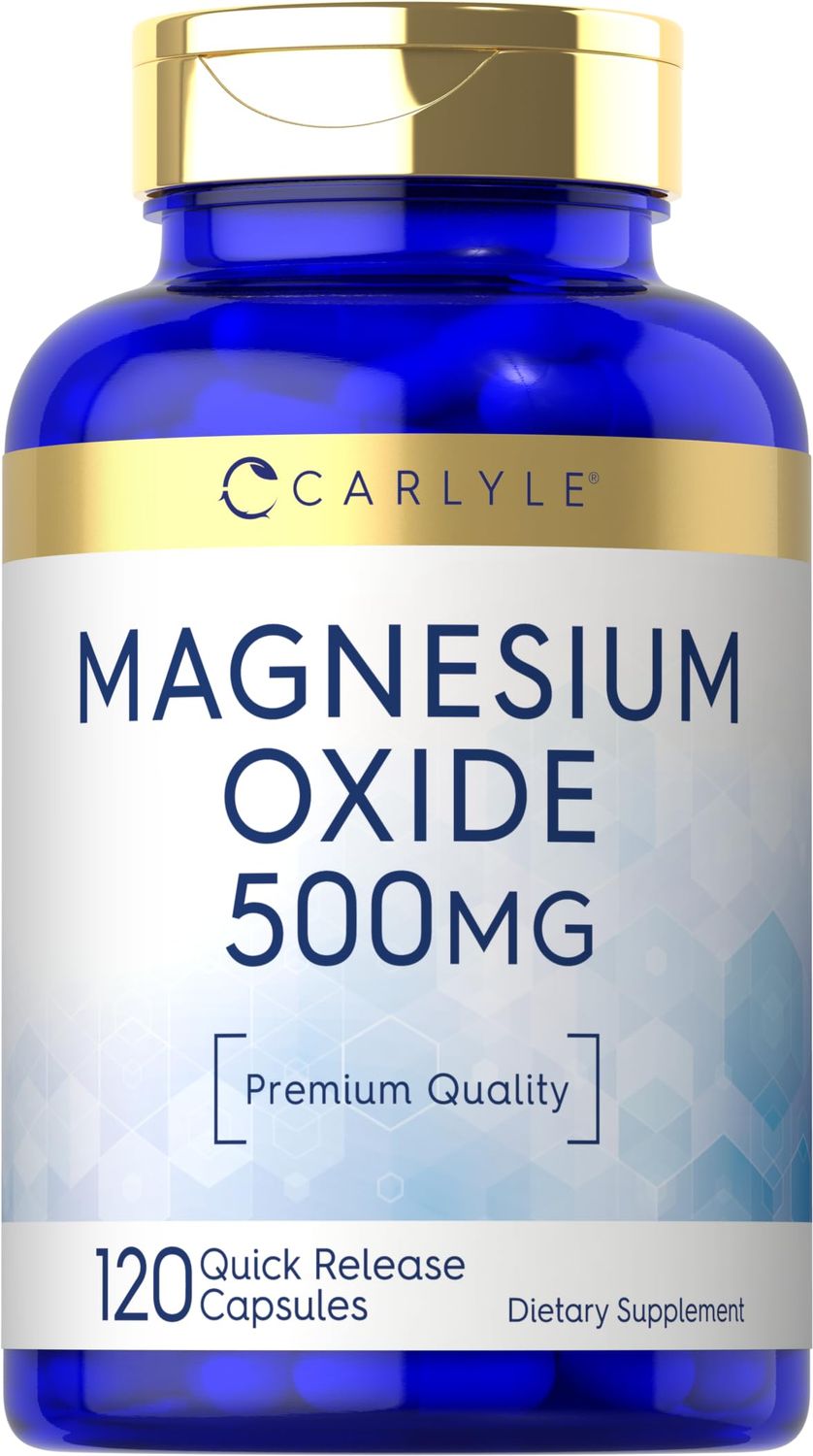 Carlyle Magnesium Oxide 500mg 120 Capsules Premium Quality Non-GMO and Gluten Free Supplement