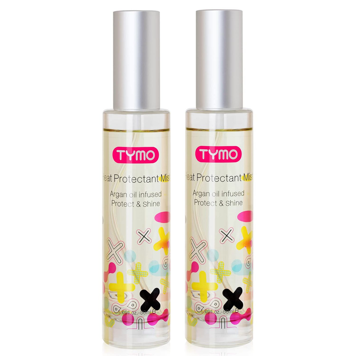 TYMO Heat Protectant for Hair with Argan Oil for Heated Styling Tools, Leave in Conditioner Spray to Smooth Hydrate, Natural Pure Formulation, Multi-benefit Treatment, Lightweight Spray, Pack of 2
