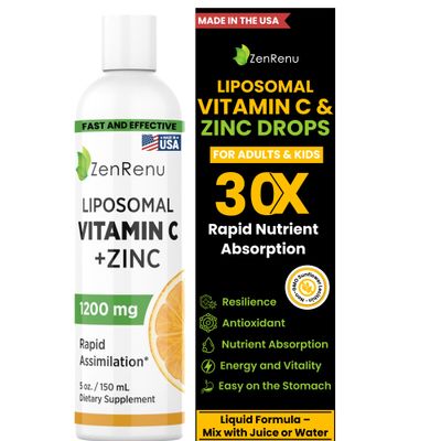 Zenrenu Liposomal Vitamin C and Zinc Liquid Drink for Adults Kids - Non GMO Sunflower Lecithin - Max Antioxidant Immune Support, 5 oz 150 ml
