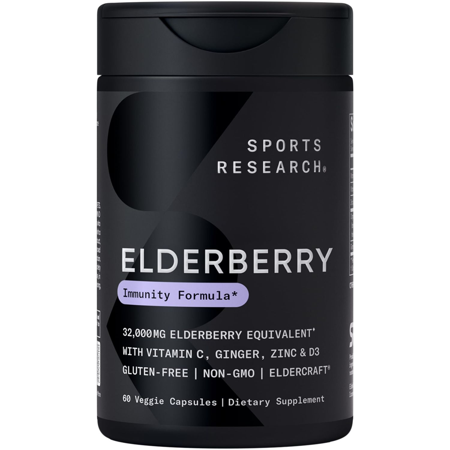 Sports Research Black Elderberry with Zinc, Vitamin C, Vitamin D, Immune Support Supplement for Adults, 60 Capsules