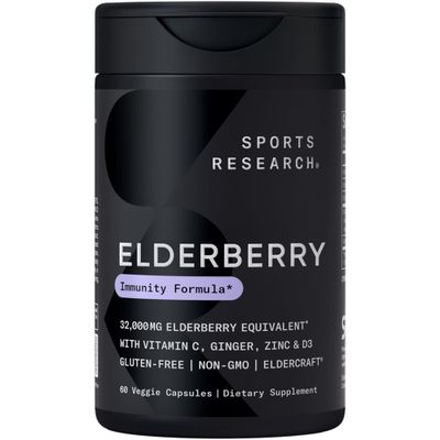 Sports Research Black Elderberry with Zinc, Vitamin C, Vitamin D, Immune Support Supplement for Adults, 60 Capsules