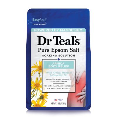 Dr Teal&#39;s Epsom Salt Magnesium Soak, Arnica Body Relief with Arnica, Menthol Essential Oils, 3 lbs