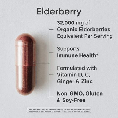 Sports Research Black Elderberry with Zinc, Vitamin C, Vitamin D, Immune Support Supplement for Adults, 60 Capsules