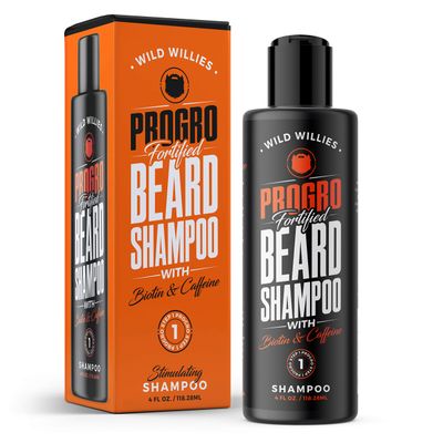 Wild Willies PROGRO Beard Growth Revitalizing Shampoo with Biotin Caffeine for Facial Hair Growth, Hydration Softener, Beard wash for men, 4oz