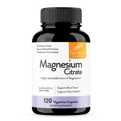 Sandhu&#39;s Magnesium Citrate Highly Absorbable Gluten, Soy Diary Free No Fillers 120 Vegetarian Capsules