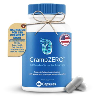 CrampZero Magnesium for Leg Cramps at Night - Potassium Magnesium Supplement with Calcium and Vitamin D3, Supports Muscle Relaxation and Function, Night Leg Cramps Relief, 60 Capsules