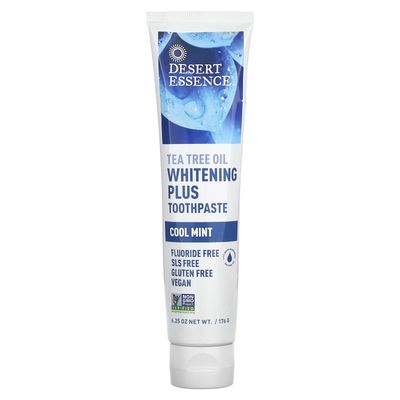 Desert Essence Natural Tea Tree Oil Whitening Plus Toothpaste - Cool Mint - 6.25 Oz - Antiseptic Tea Tree Oil - Zinc Citrate - Baking Soda - Freshens Breath - Reduced Plaque - Fluoride Gluten Free